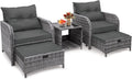 5 Pieces Wicker Outdoor Patio Chairs with Ottomans, All Weather PE Rattan Outdoor Conversation Set Bistro Patio Furniture Set with Hidden Ottoman for Porch Backyard Balcony, Grey