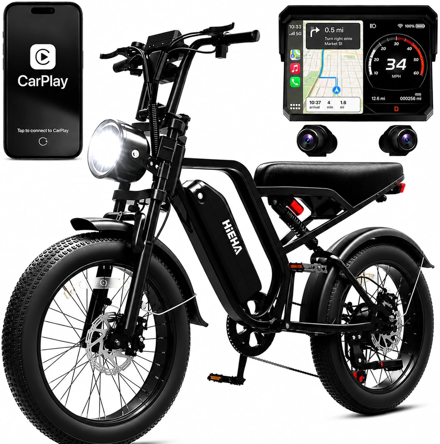Electric Bike for Adults, 1500W Peak Motor Fat Tire Ebike 34 MPH 60 Miles Range with Apple CarPlay & Android Auto, 20" x 4.0" Full Suspension 7-Speed Electric Dirt Bike
