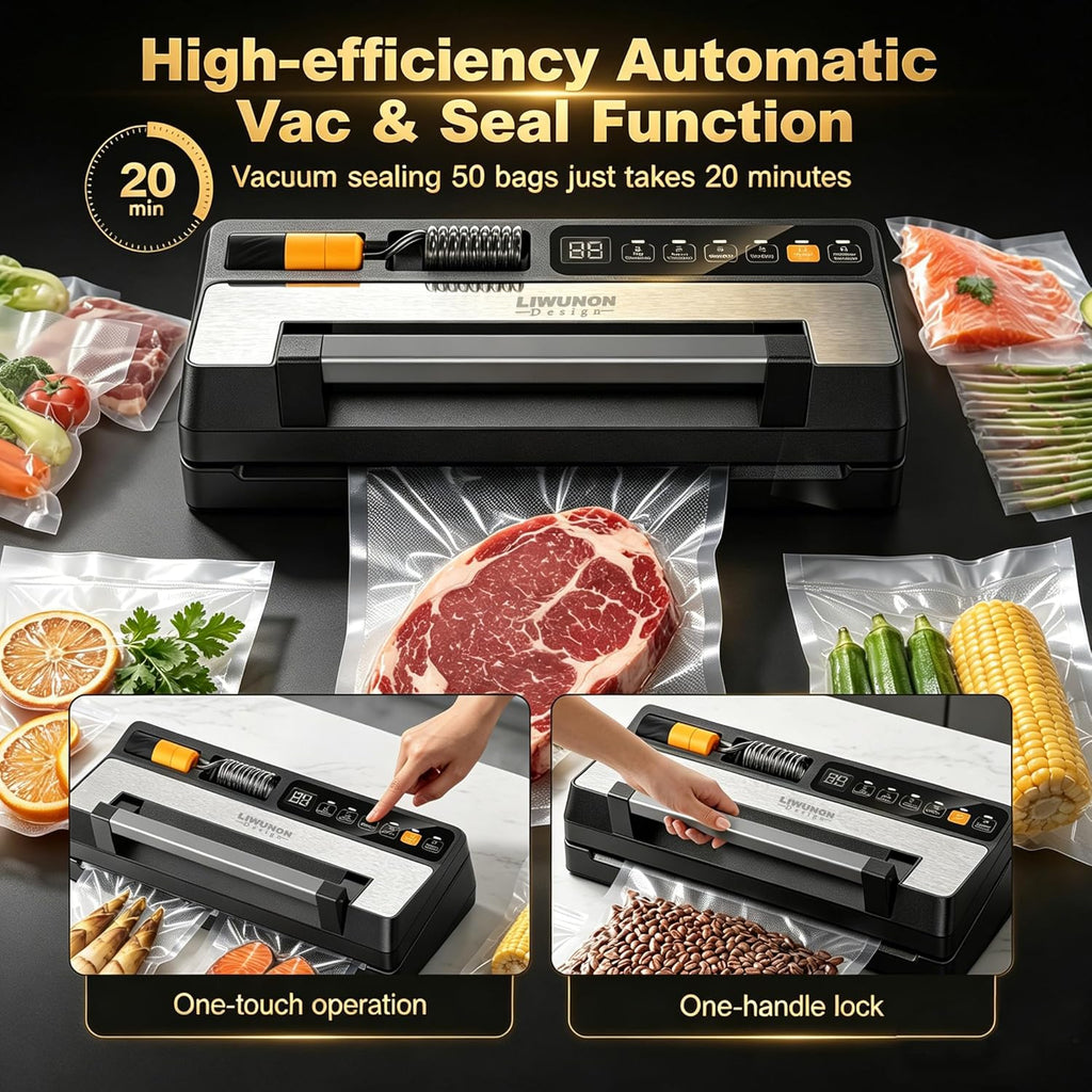 Next-Gen Vacuum Sealer Machine, Food Vacuum Sealer with Powerful Suction Pump, Dual-System for Valve&Textured Bags, Canisters & Marinate, Dual-Heat Seal for Dry&Moist Food, Built-in Cutter&Bag Storage