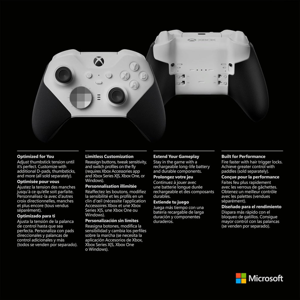 Xbox Wireless Gaming Controller | Elite Series 2 Core | White | Console, PC, and Android | Adjustable Thumbsticks | Trigger Locks