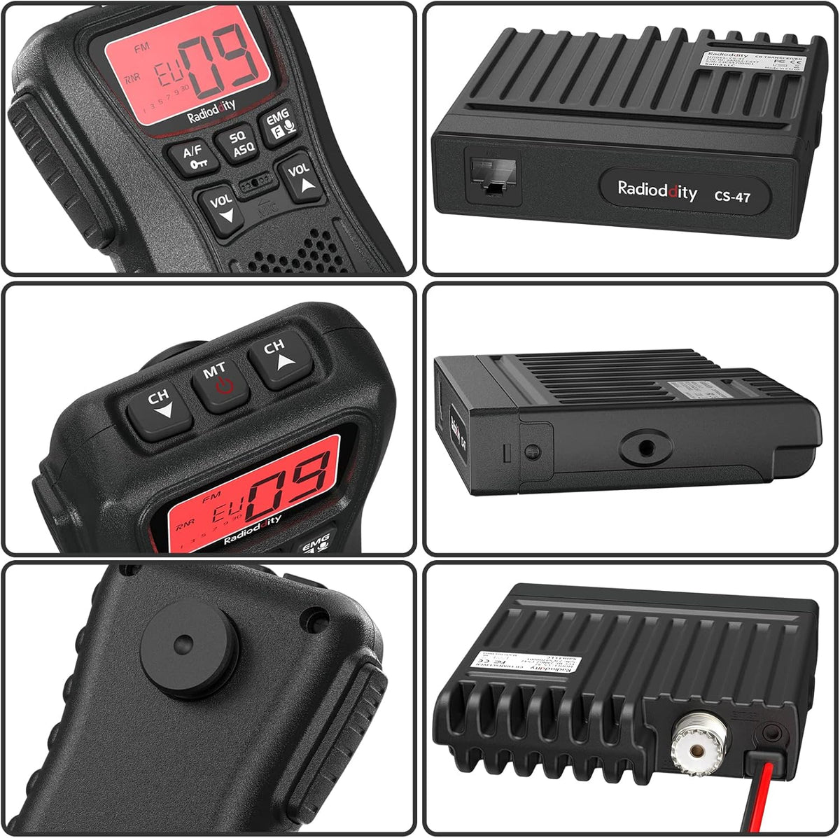 Radioddity CS-47 Small CB Radio, AM/FM, 40-Channel, One Hander Microhone Built-in Speaker Noise Reduction, Large 7-Color Backlit LCD Display, VOX, RF Gain Long-Range for Offroad, Trucker, Backcountry