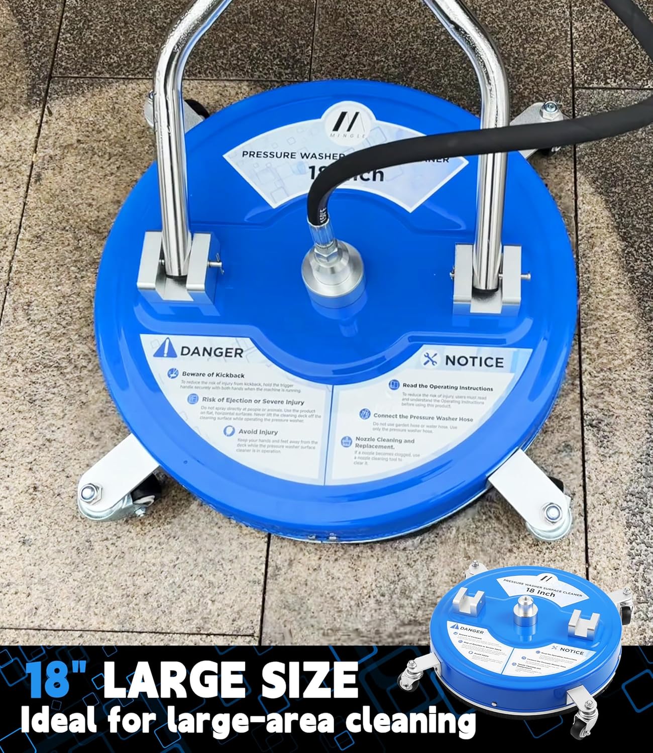 M MINGLE 18” Pressure Washer Surface Cleaner, 4500 PSI Surface Cleaner Power Washing, Pressure Washer Accessories for Driveways, Concretes, Patios, Sidewalks