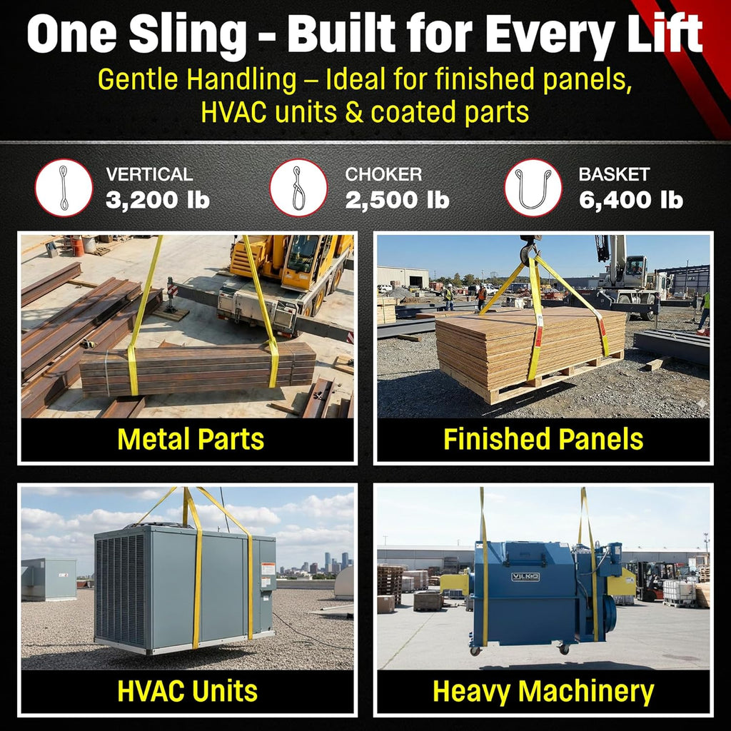 DD Sling 2 Inch x 4 Foot Nylon Lifting Sling – USA Made, 3,200 lb Vertical, 2,500 lb Choker, 6,400 lb Basket – 1-Ply Heavy Duty 900 Webbing, Type 3 Flat Eye & Eye Sling