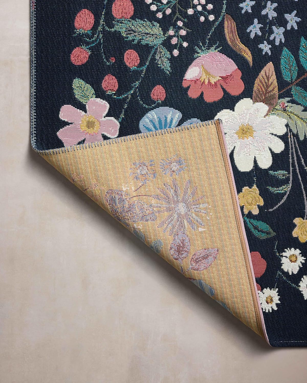 Loloi Rifle Paper Co. Perennial Collection Strawberry Fields PRN-02 Black/Navy 5'-3" x 7'-8" Indoor/Outdoor Area Rug
