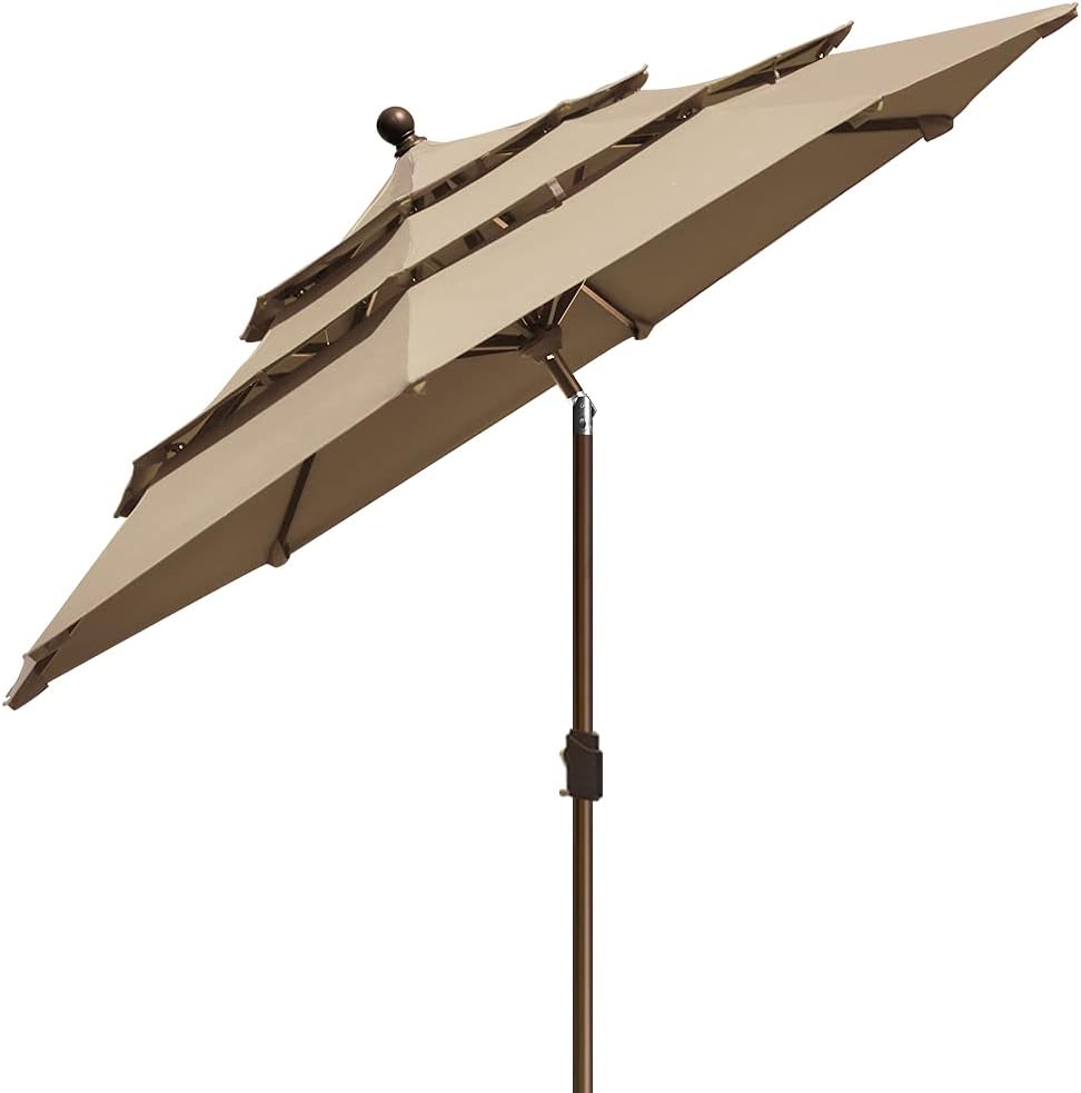 EliteShade USA 10-Year-Non-Fading 9ft 3-Tier Market Patio Umbrella, Commercial Grade Outdoor Table Umbrella with Crank Open, Windproof & UPF 50+ UV Protection, Heavy Duty Ventilation for Garden, Deck, Pool, Backyard, Beach & Bistro, Heather Beige