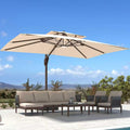 Deconk 10' X 13 'Patio Umbrella with LED Lights Outdoor Cantilever Large Rectangle Offset Umbrellas Heavy Duty Aluminum Double Top with 360-degree Rotation for Pool Garden Deck, Beige