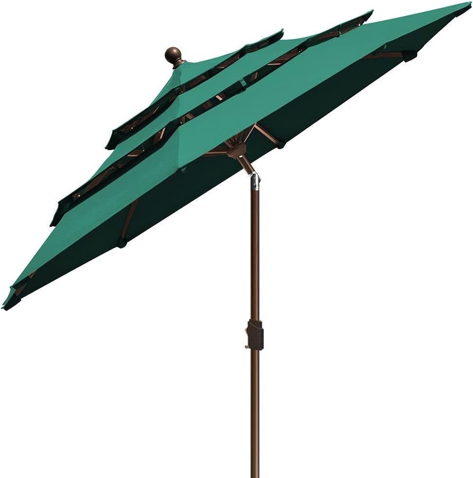 EliteShade USA 10-Year-Non-Fading 9ft 3-Tier Market Patio Umbrella, Commercial Grade Outdoor Table Umbrella with Crank Open, Windproof & UPF 50+ UV Protection, Heavy Duty Ventilation for Garden, Deck, Pool, Backyard, Beach & Bistro, Forest Green