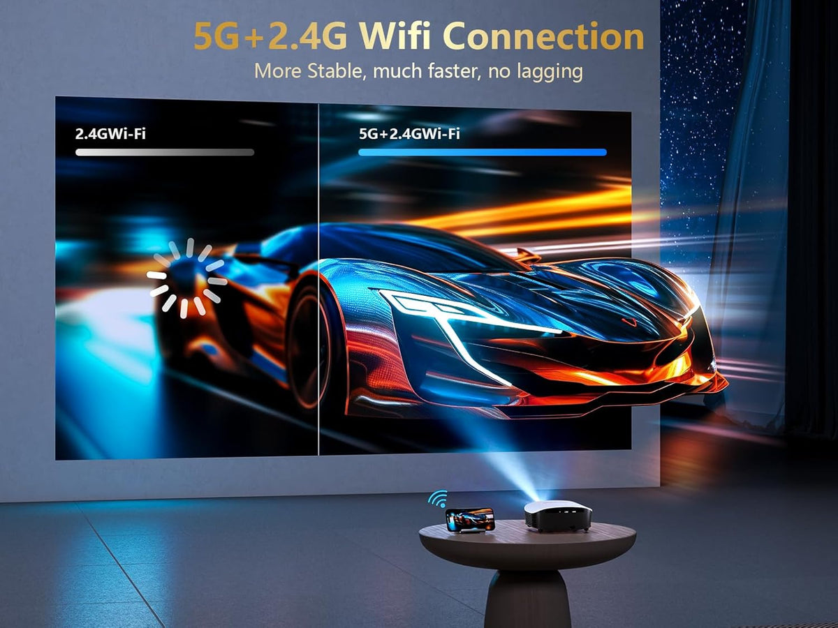 GooDee 4K Smart Projector with 5G WiFi and Bluetooth, Built-in Streaming Apps, Dolby Audio 400" Outdoor Movie Projector for Home Theater, Compatible with TV Stick, iOS, Android