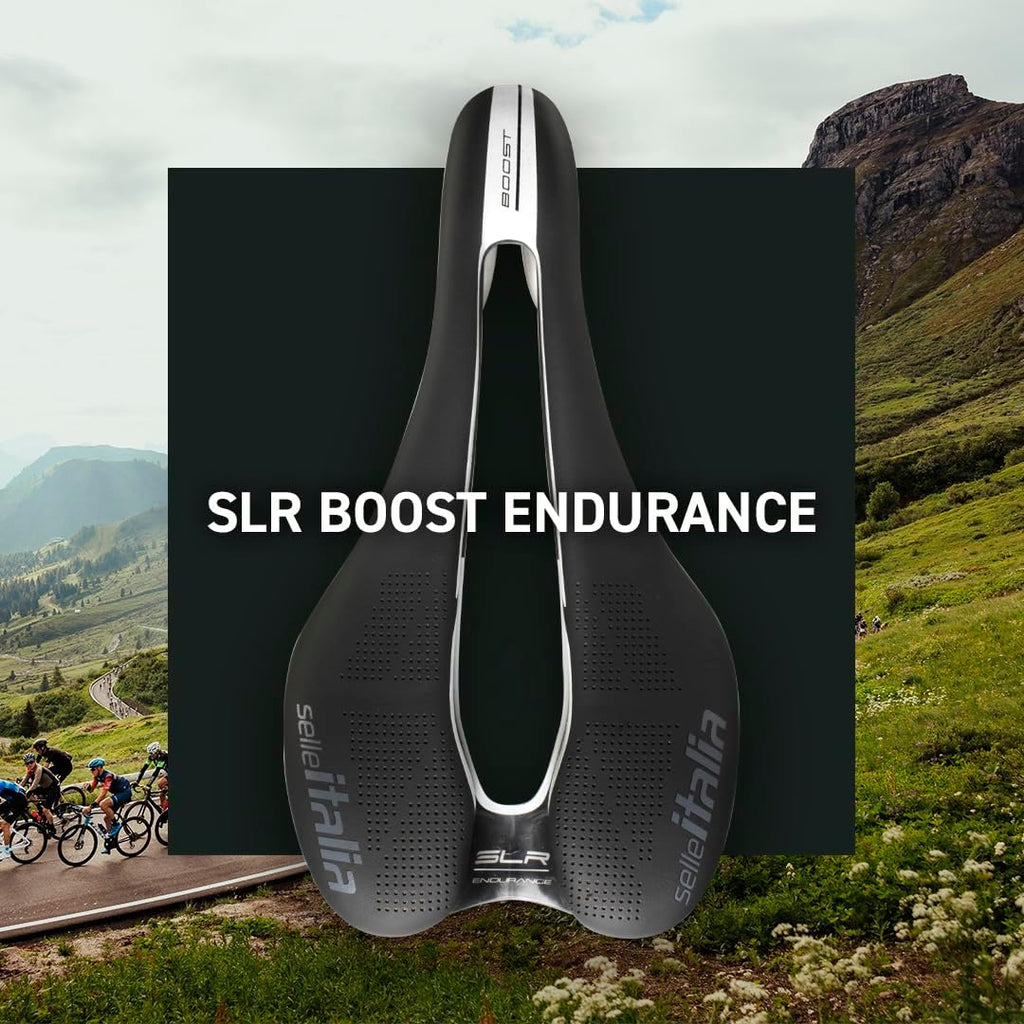 Selle Italia SLR Boost Endurance Ti316 Superflow Road Bike Saddle - Comfortable Road Bicycle Seat - Short Nose Saddle Road, Racing, Endurance, & Triathlon, Black & White, 248 x 130mm, 202g (SI510739)