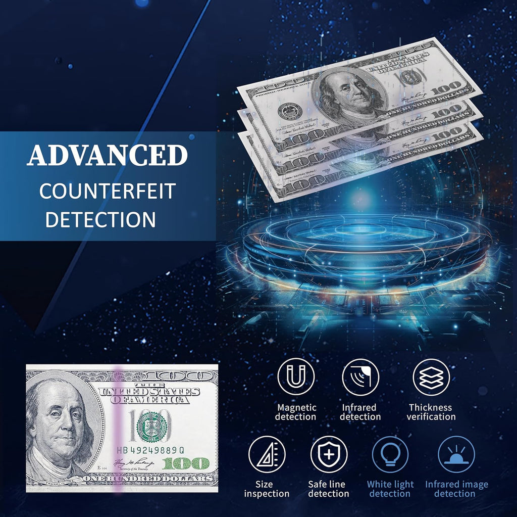 H-8700 Bank Grade Mixed Denomination Money Counter Machine, IMG/WL/UV/MG/IR/DD Counterfeit Detection, Bill Counter, Currecny Cash Counter, 3.5inch TFT Disaplay, Built-in Printer