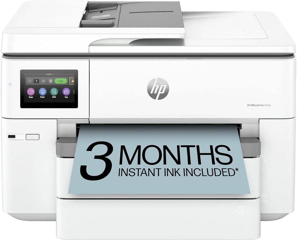 HP OfficeJet Pro 9730e Wide Format Wireless All-in-One Color Inkjet Printer, Print, scan, Copy, ADF, Duplex Printing Best-for-Office, 3 Month Instant Ink Trial Included, AI-Enabled (537P6A)