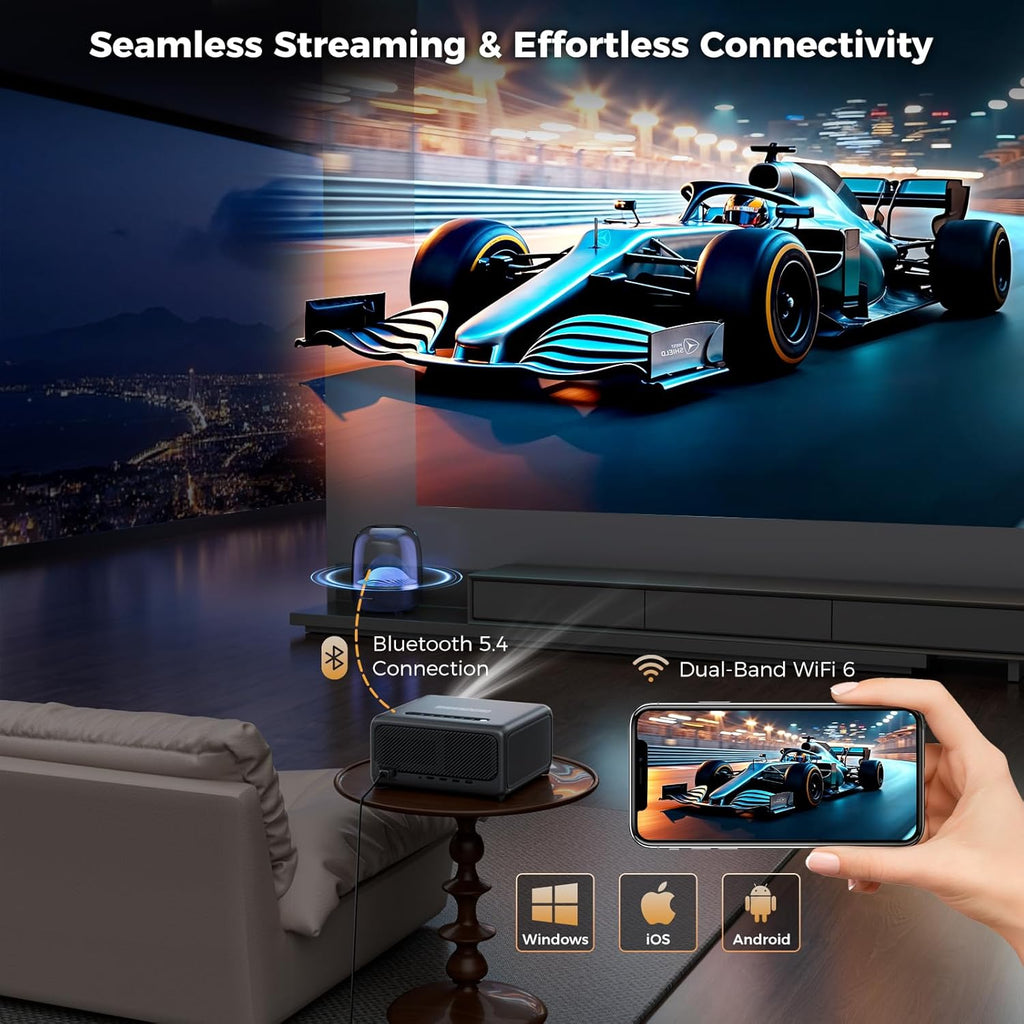 GooDee 4K Smart Projector with WiFi 6 & Bluetooth - UHD Movie Projector, ToF Auto Focus & Keystone, MEMC, Built-in Streaming Apps, Dolby Audio Home Theater for Outdoor Movie Night & Bedroom Cinema