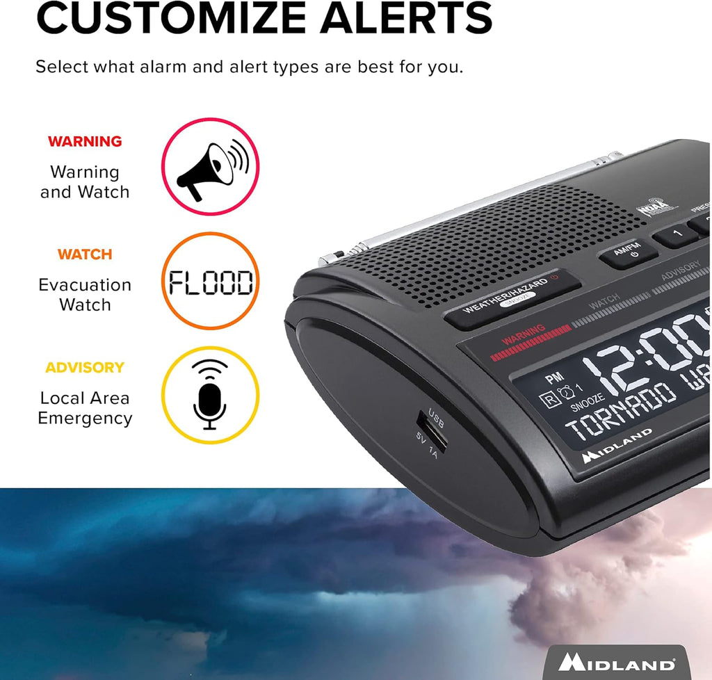Midland Deluxe Home and Travel Emergency Radio - NOAA Weather Alert Scanner, Flashlight, Alarm Clock and AM/FM