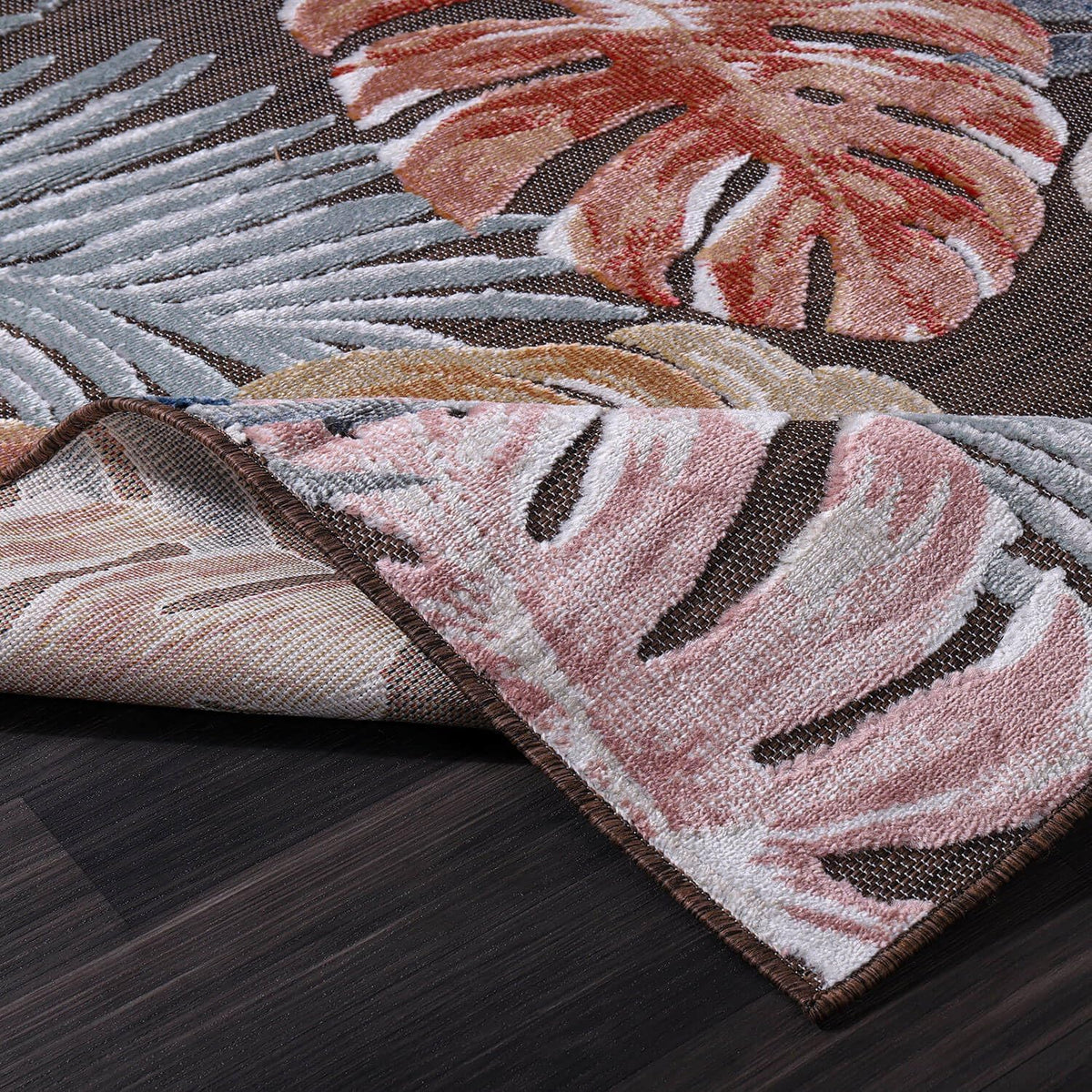 CAMILSON Indoor Outdoor Rug, Brown 6'x9' Leaf Tropical Botanical Area Rugs for Indoor and Outdoor patios, Easy-Cleaning Non-Shedding Living Room, Garden and Kitchen Washable Outside Carpet (6x9)