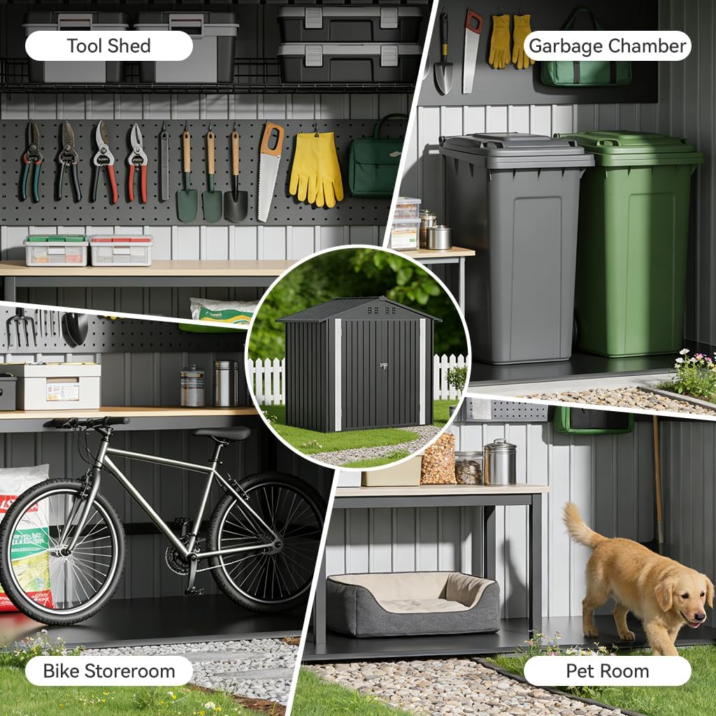 COMHOMA 6'x4' Shed Outdoor Storage Metal, Weatherproof Garden Utility Tool House with Lockable Doors & Adjustable Shelving, Ventilated Backyard Workshop,Grey