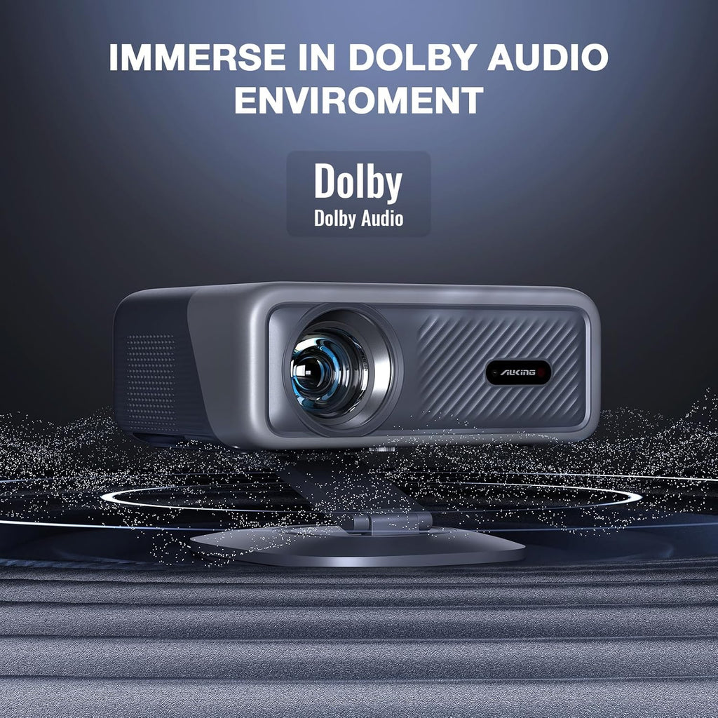 Now with Netflix & 3000 ANSI 4K Projector with WiFi and Bluetooth,TOF Real-Time Auto Focus Smart Projector, AuKing Outdoor Movie Home Theater Proyector with Omni-Adjustable Stand(grey)