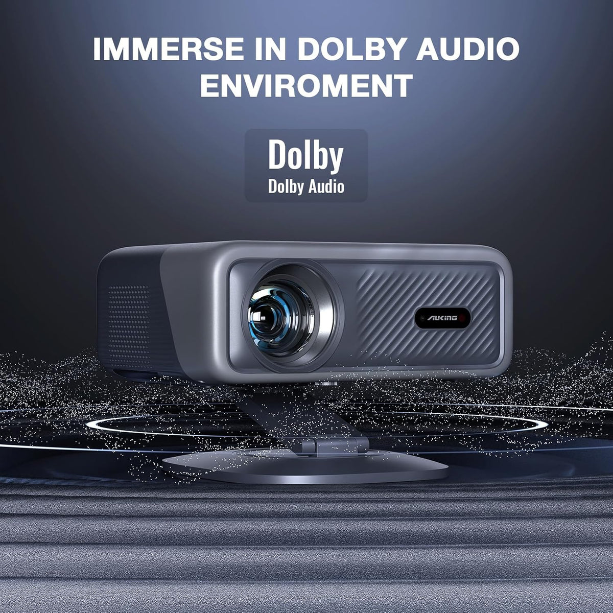 Now with Netflix & 3000 ANSI 4K Projector with WiFi and Bluetooth,TOF Real-Time Auto Focus Smart Projector, AuKing Outdoor Movie Home Theater Proyector with Omni-Adjustable Stand(grey)