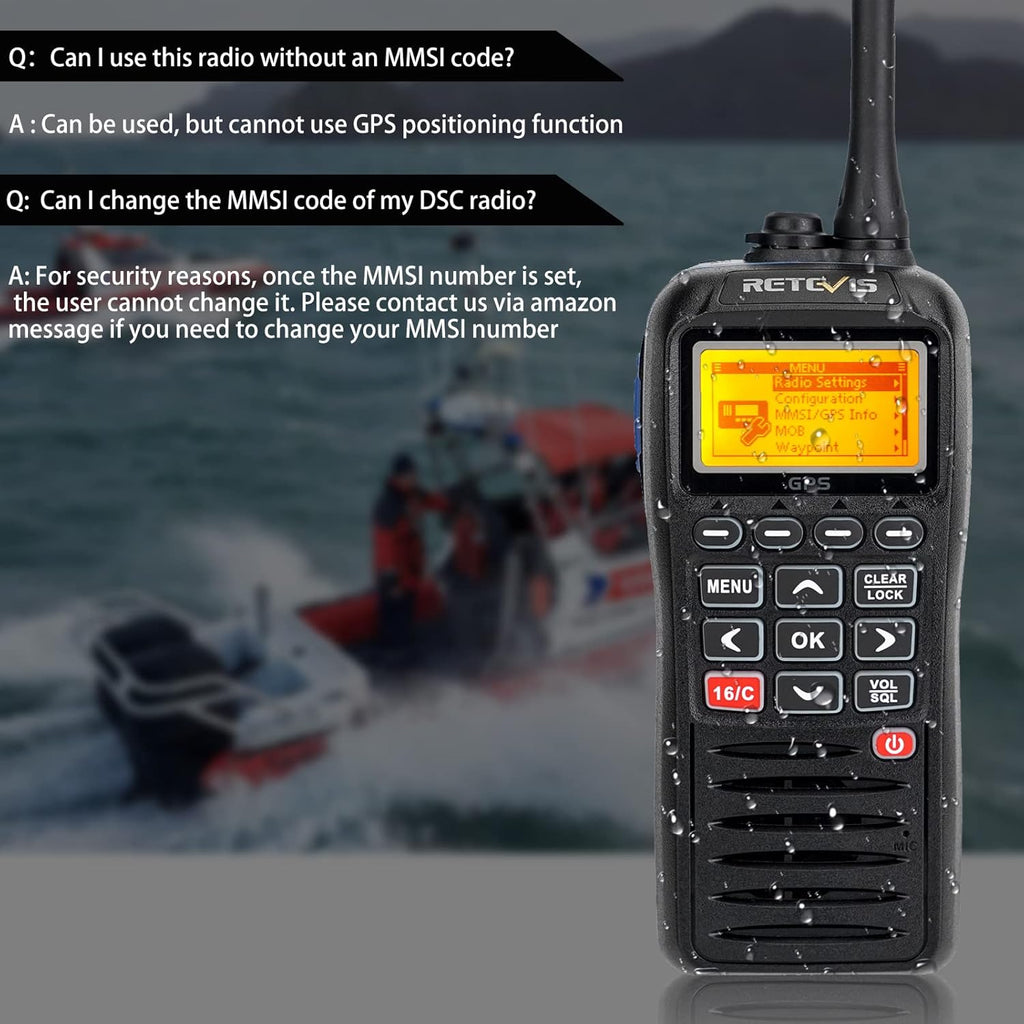 Retevis RM40 Marine Radio with GPS,DSC Distress Call,Mob Alarm,IP67 Waterproof Floating Handheld Radio,NOAA Weather Alert,1500mAh Battery,International Channels,for Boats Sailing Coast Guard (1 Pack)