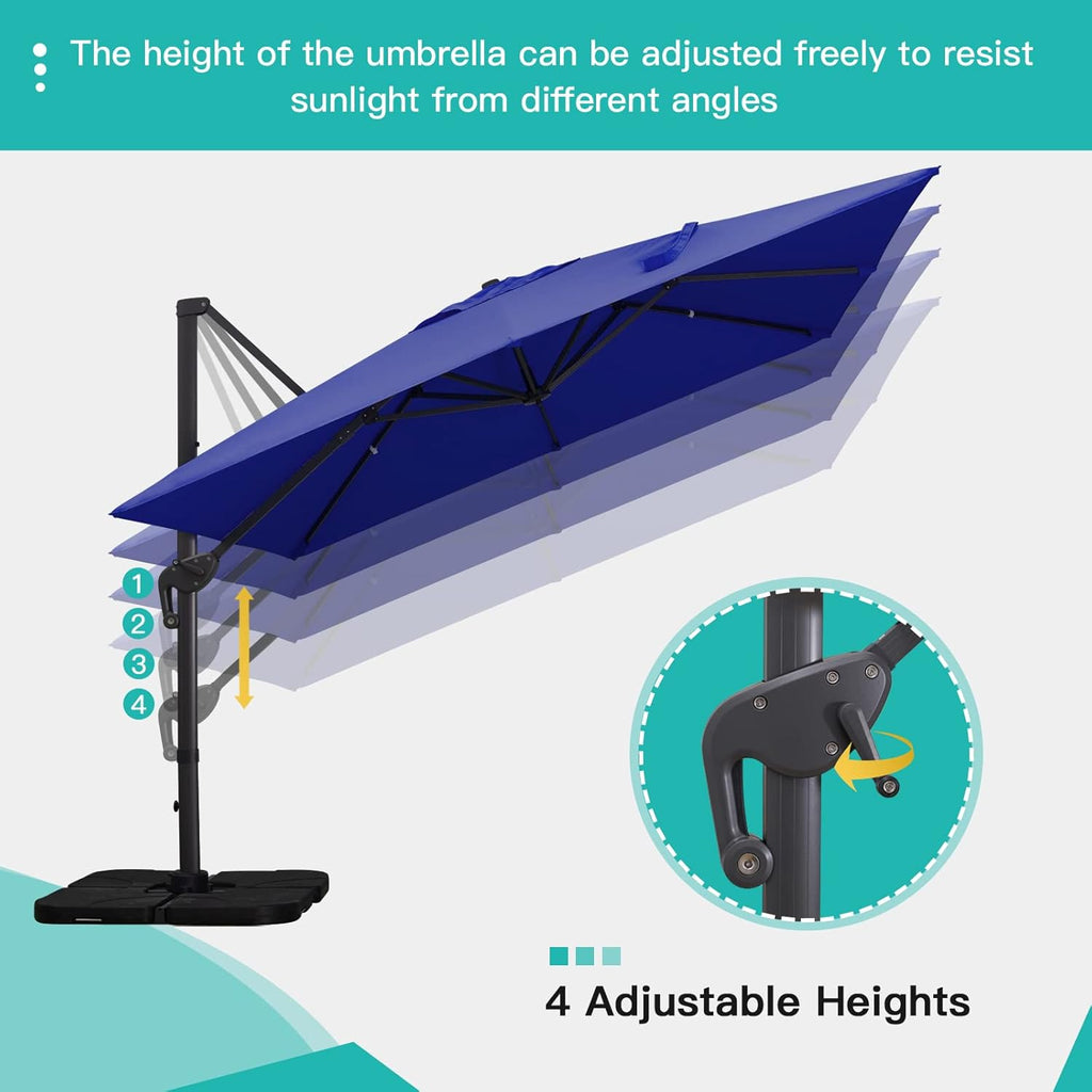Sunnyglade 10x13Ft Cantilever Patio Umbrella Rectangular Deluxe Offset Umbrella 360°Rotation & Integrated Tilting System Patio Hanging Umbrella for Market Garden Deck Pool Backyard Patio(Navy)