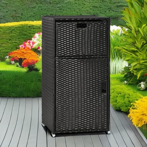 Outsunny Outdoor Towel Rack & Pool Storage Cabinet/Hot Tub Accessory Storage, Waterproof PE Rattan Cabinet & Basket Drawer for Indoor, Swimming Pool, Spa, 24"x24"x47", Dark Brown