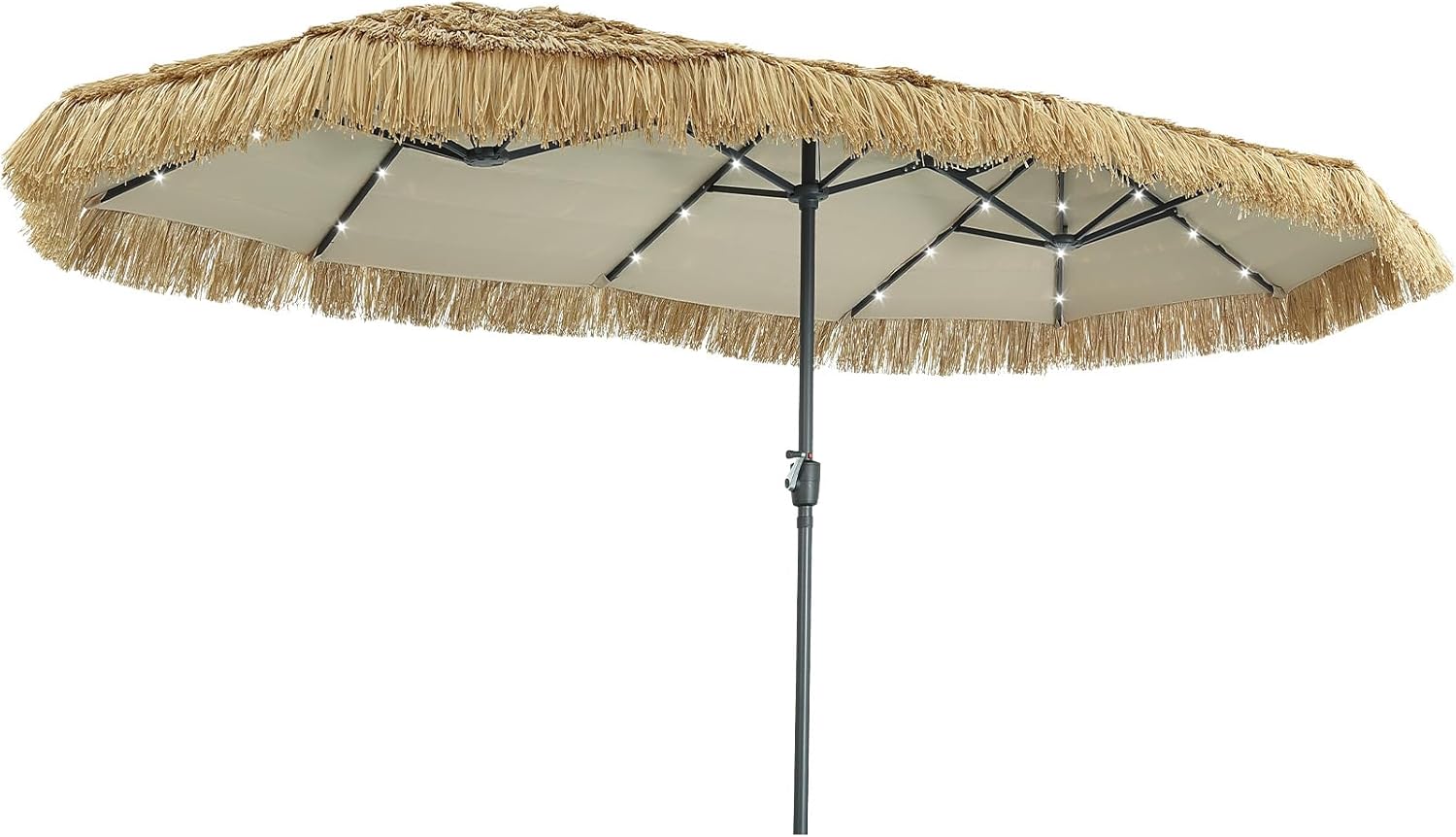 GDY 13/15 FT Tiki Outdoor Umbrella Patio Table Umbrella(Optional with Light or Base), Market Umbrella, with Crank for Garden, Lawn, Deck, Backyard & Pool