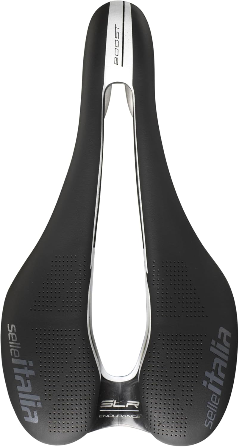 Selle Italia SLR Boost Endurance Ti316 Superflow Road Bike Saddle - Comfortable Road Bicycle Seat - Short Nose Saddle Road, Racing, Endurance, & Triathlon, Black & White, 248 x 130mm, 202g (SI510739)