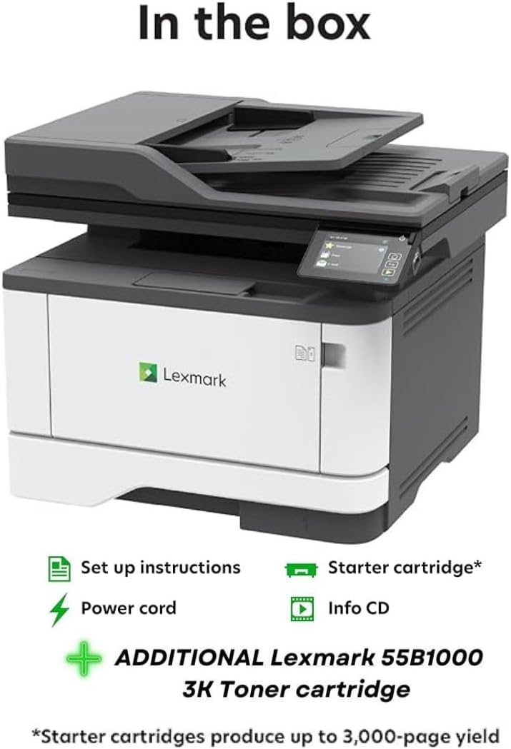 Lexmark MX431adn Laser Multifunction Printer - Monochrome(29S0200) Bundle with Lexmark 55B1000 Black 3K Yield Toner Cartridge