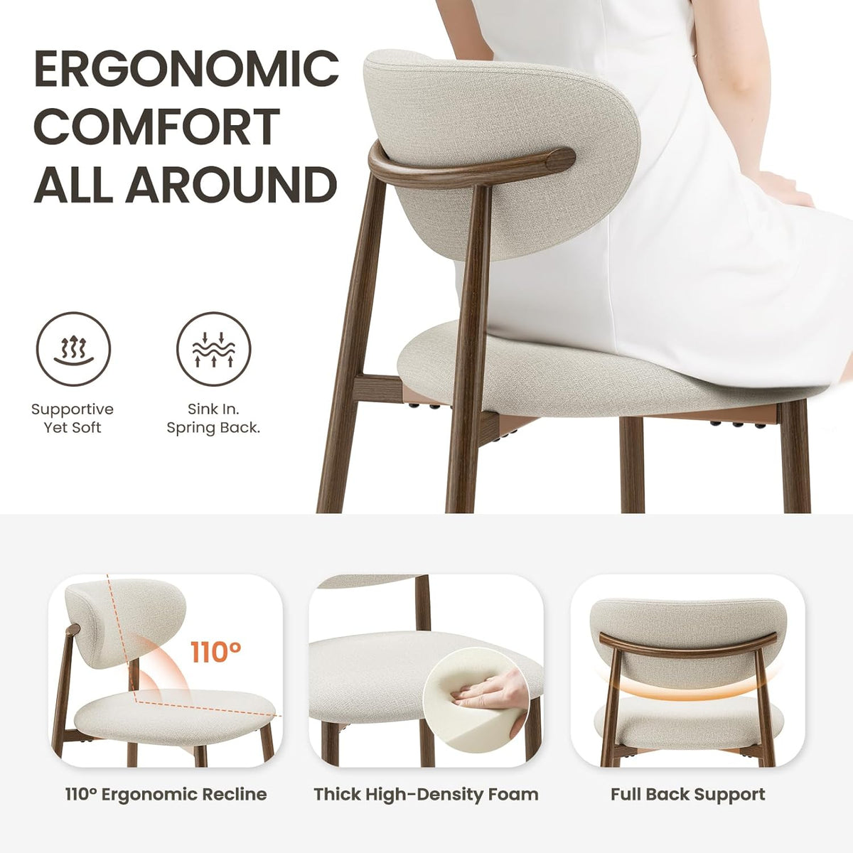 MALOL Bar Stools Set of 2, Counter Height bar stools, Kitchen Bar Stools with Backs, Modern Upholstered, Modern Bar Stools with Metal Legs for Kitchen Island, Counter, Beige