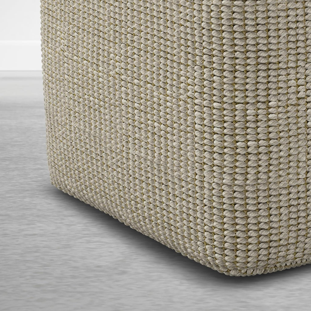 SIMPLIHOME Zelma Square Pouf – 18 inch Wide Upholstered PET Polyester Ottoman in Dune Beige, Boho Indoor/Outdoor Footstool or Extra Seating for Living Room or Patio, Assembled
