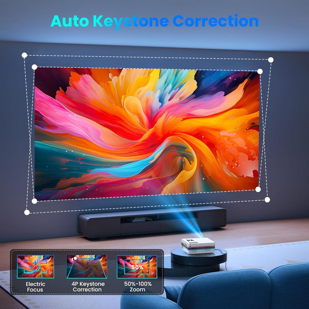 Compatible with Netflix, 2000 ANSI Smart Projector with WiFi 6 and Bluetooth 5.3, Electric Focus Auto Keystone, Native 1080P Outdoor Movie Projector with PrimeVideo/YouTube, for HDMI/USB/iOS/Android