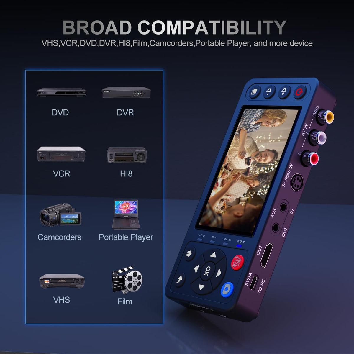 VHS to Digital Converter with 4" HD Screen, VCR to Digital Converter, Convert to MP4 Compatible with VHS, VCR, DVR, DVD, Hi8, Mini DV, Camcorders(Tapes/DVD Player Not Included)