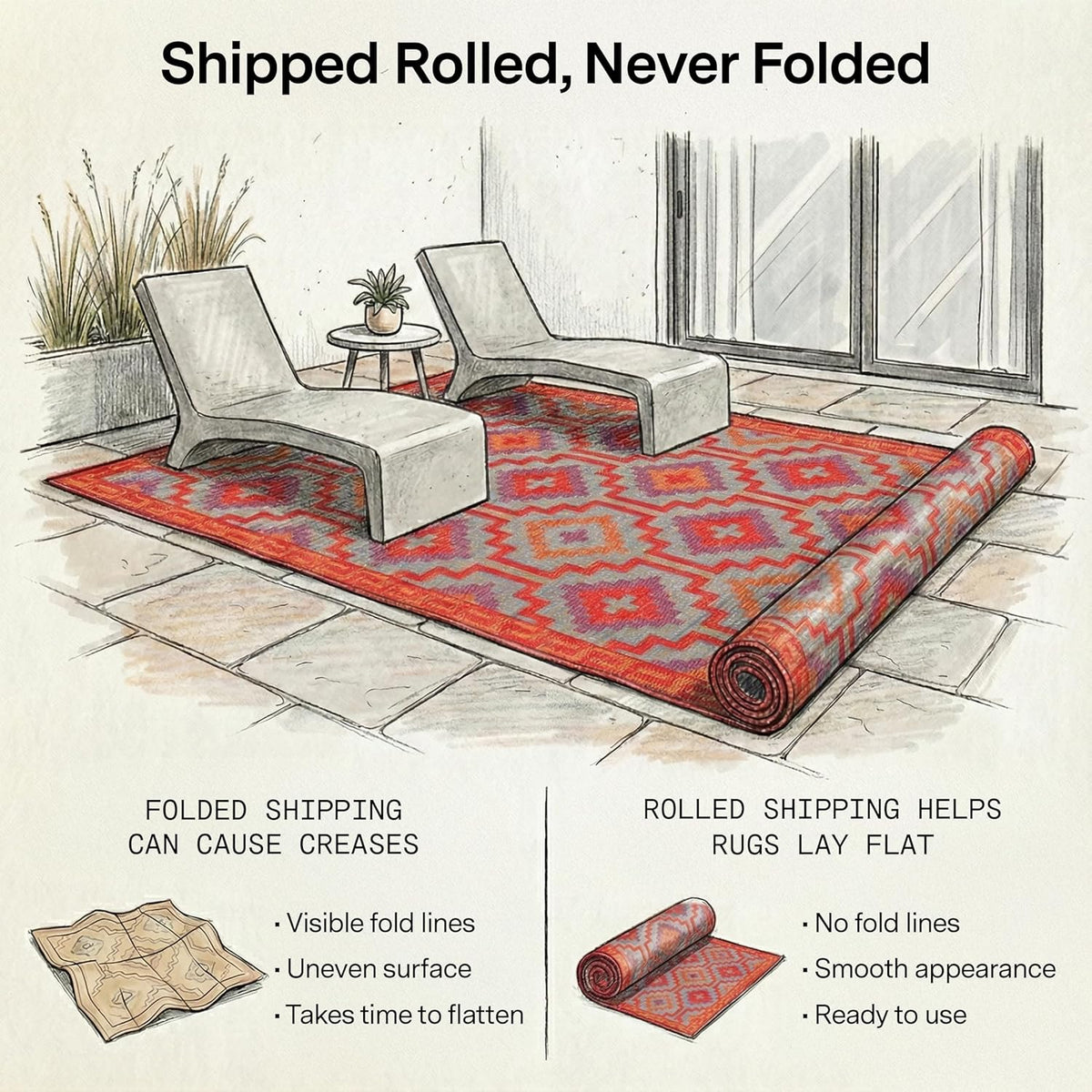 Fab Habitat Outdoor Rug - Waterproof, Fade Resistant, Crease-Free - Premium Recycled Plastic - Vintage Boho Kilim - Large Patio, Deck, Sunroom, Camping, RV - Lhasa - Orange & Violet - 6 x 9 ft