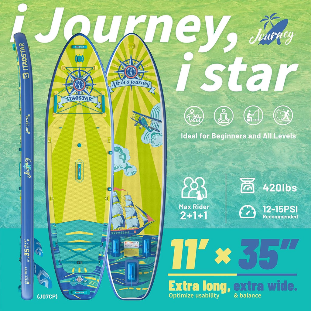 iTAOSTAR Journey 11'6" / 11'×34" / 11'×35" Extra Wide Paddle Board, One-Stop Premium SUP Board Accessories, Tailored Fins, Stable Inflatable Stand Up Paddle Boards for Youth/Adults of All Skill Levels