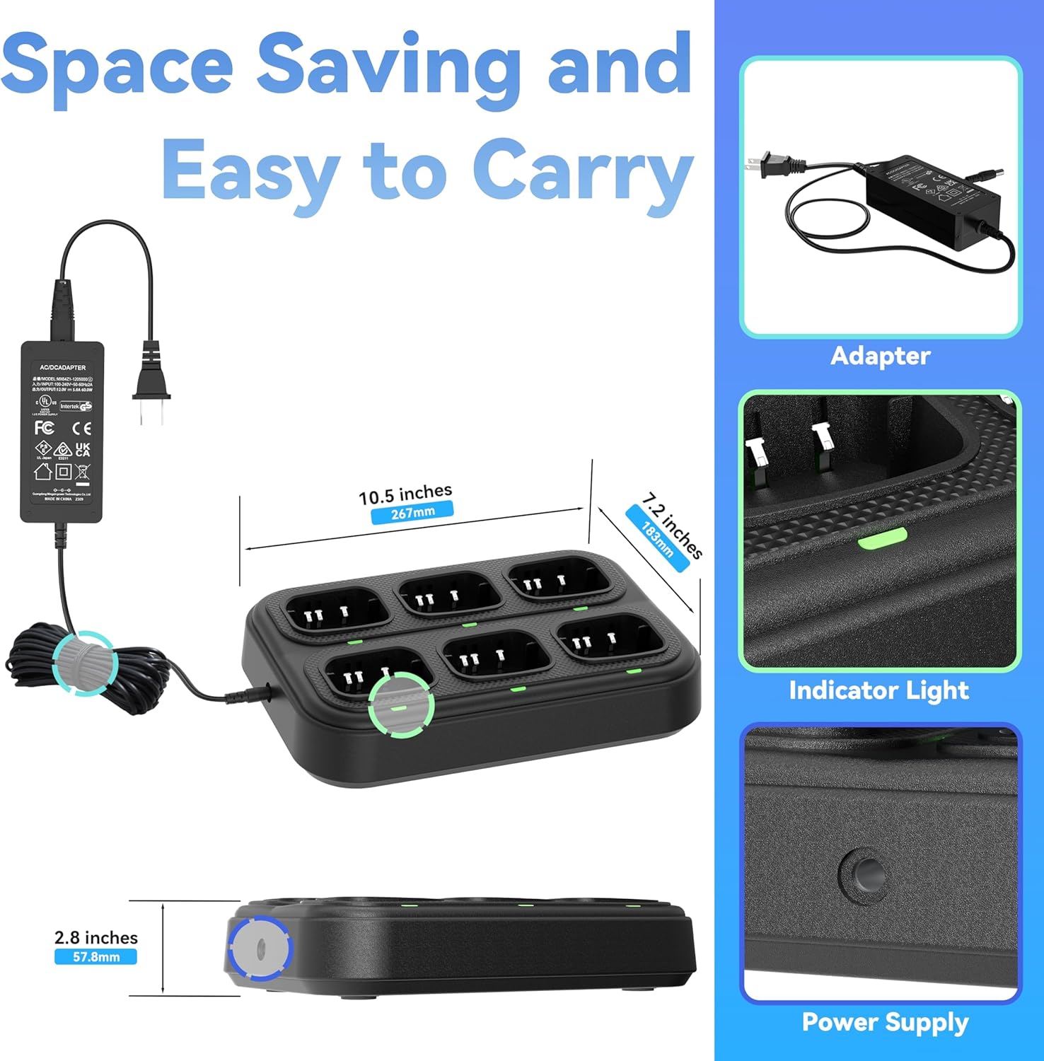 SAMCOM FPCN30A Radios Walkie Talkies Long Range Business Commercial Professional UHF 2 Way Radios Two-Way Radio(6 Pack) with 6 Way Multi Gang Charger & Earpieces