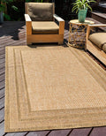 Unique Loom Outdoor Border Collection Area Rug - Multi Border (7' 1" x 10' Rectangle Tan/Light Brown)